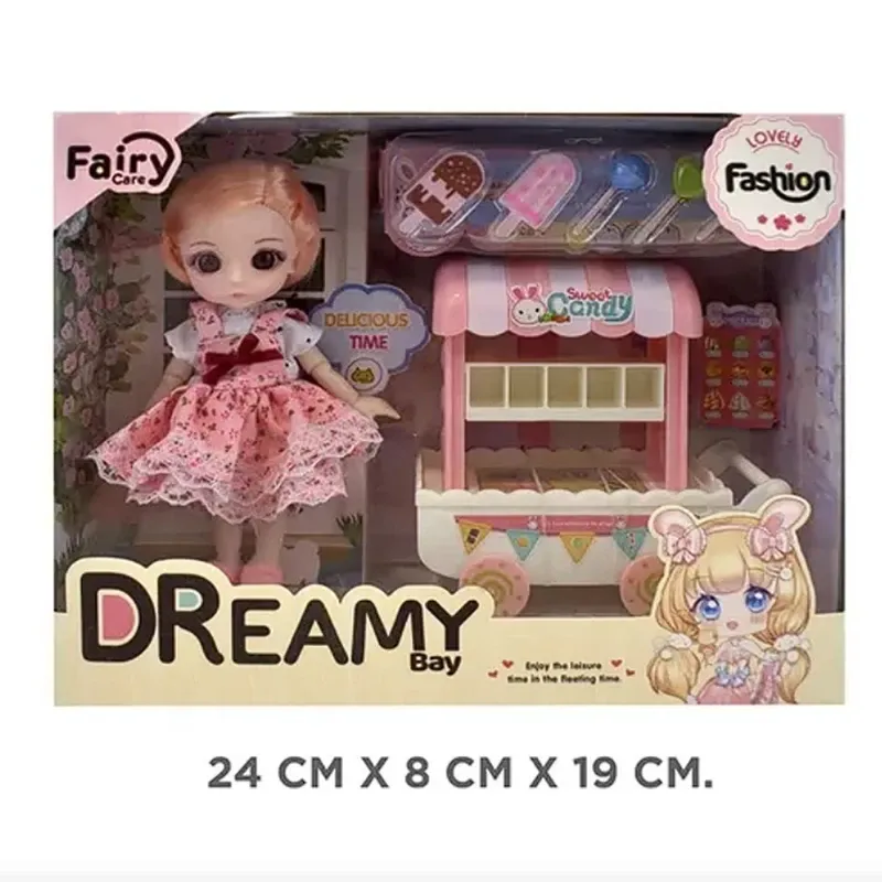 عروسک مدل دختر چشم تیله ای طرح چرخ بستنی ارتفاع 16 سانتی متر