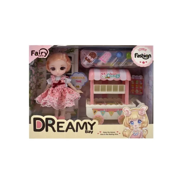 عروسک مدل دختر چشم تیله ای طرح چرخ بستنی ارتفاع 16 سانتی متر