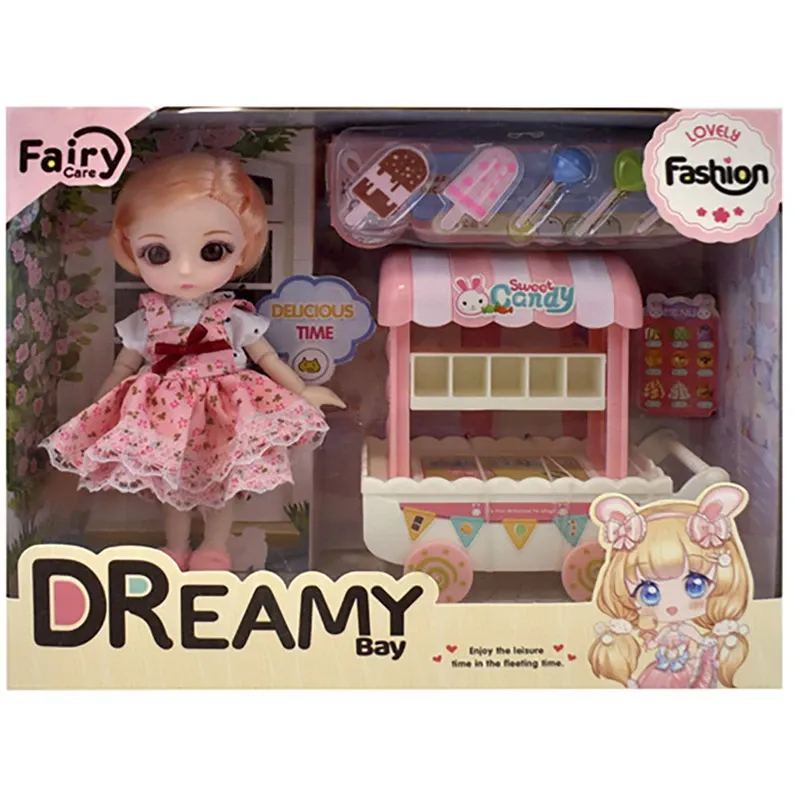 عروسک مدل دختر چشم تیله ای طرح چرخ بستنی ارتفاع 16 سانتی متر