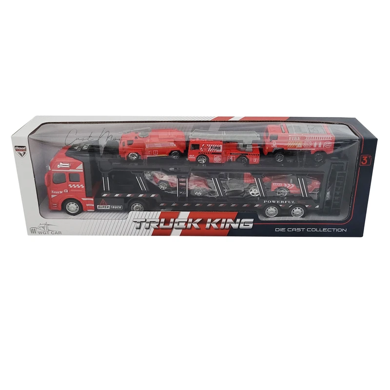 ماشین بازی مدل تریلی حمل ماشین Truck King مجموعه 7 عددی کد 2212