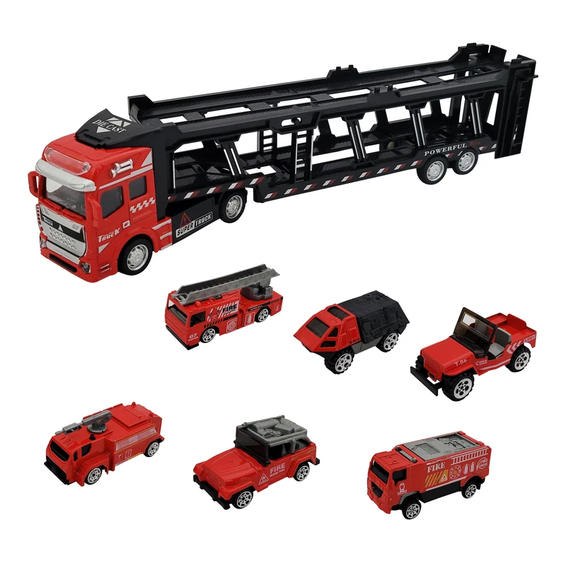 ماشین بازی مدل تریلی حمل ماشین Truck King مجموعه 7 عددی کد 2212