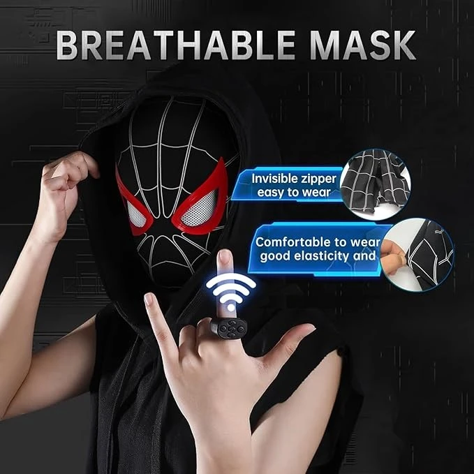 ماسک ایفای نقش مدل مرد عنکبوتی طرح مایلز مورالز چشم متحرک ریموتدار کد 10-622