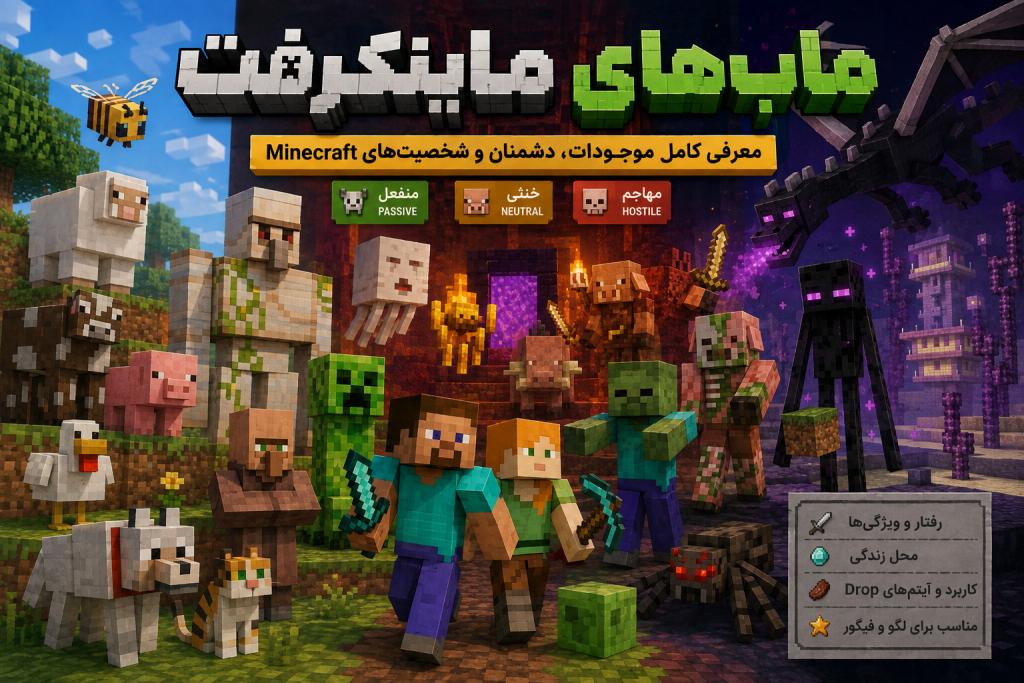 ماب‌های ماینکرفت؛ معرفی کامل موجودات، دشمنان و شخصیت‌های Minecraft