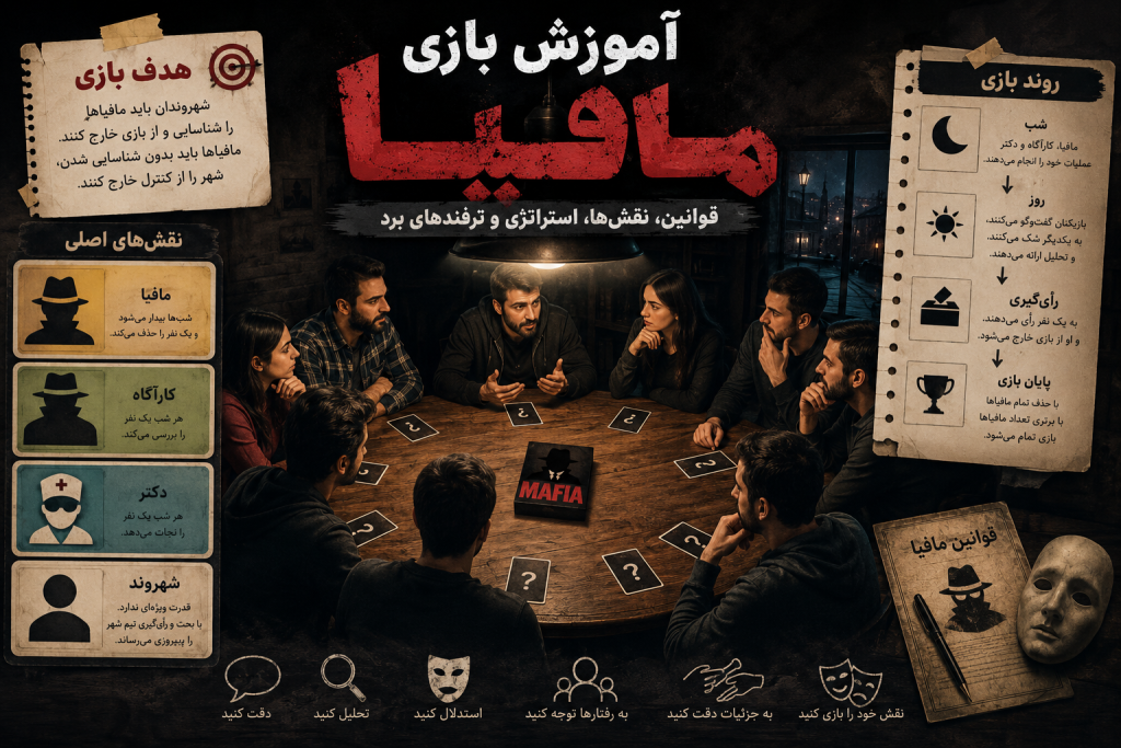 آموزش بازی مافیا از صفر تا حرفه‌ای؛ قوانین، نقش‌ها، سناریو و ترفندهای برد