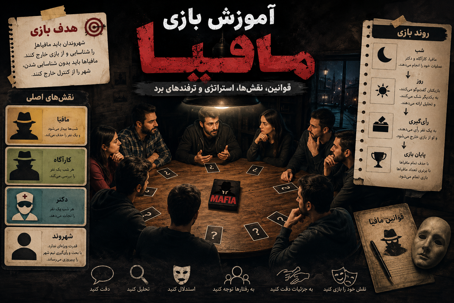 آموزش بازی مافیا از صفر تا حرفه‌ای؛ قوانین، نقش‌ها، سناریو و ترفندهای برد
